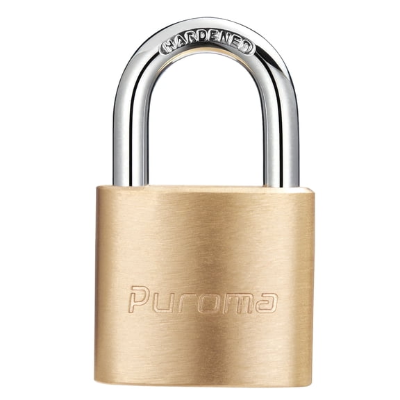 Puroma 1-3/16" (30mm) Solid Brass Padlock, Weather-Resistant Lock with 2 Keys, 11/16" (18mm) Shackle Clearance Height, for Gym Lockers, Toolboxes, Gates and Storage Cabinets (1 Pack)