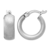 925 Sterling Silver Radiant Esse Rhodium Plat Satin Sparkle Hoop Earrings 17.4x16.5mm Wide 5.75mm Thick Hoop Earring for