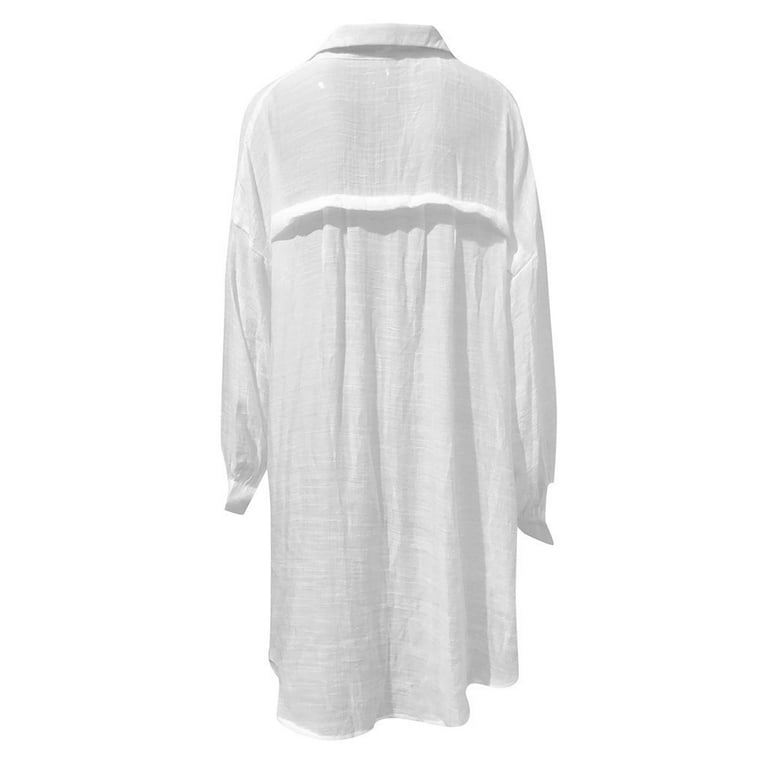 RYRJJ Womens Button Down Shirts Oversized Linen Cotton Long