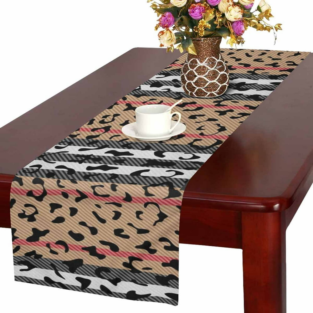 MKHERT Striped Leopard Skin, Modern Animal Prints Table Runner for