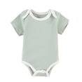 thumbnail image 2 of Agkizg Baby Solid Color Contrast Binding Short Sleeve Bodysuit, Crew Neck Soft Cotton Basic Onesie, Unisex Newborn Infant Summer Play Undershirt, 2 of 6
