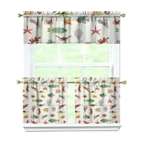 Kitchen Curtains 24 Inch Short - 3 Panel Set, Nautical Starfish Beach Seashell Mermaid Theme, Rod Pocket Window Curtain for Tropical Farmhouse, Easy Wash