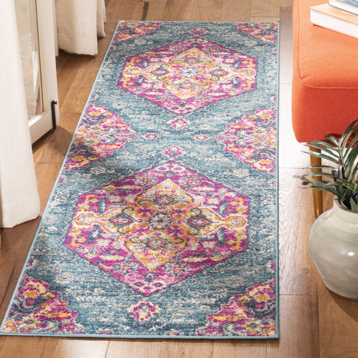 SAFAVIEH Madison Karissa Floral Area Rug, Blue/Fuchsia, 9' x 12'