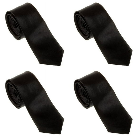 4X Unisex Casual Necktie Skinny Slim Narrow Neck Tie - Black