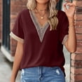 thumbnail image 2 of Eashery Crop Tops For Women Women's T-Shirt, Plus Size Short Sleeve V-Neck Tee, JMS Plus Size Shirt for Women, Women’s Tee Shirt Red M, 2 of 4