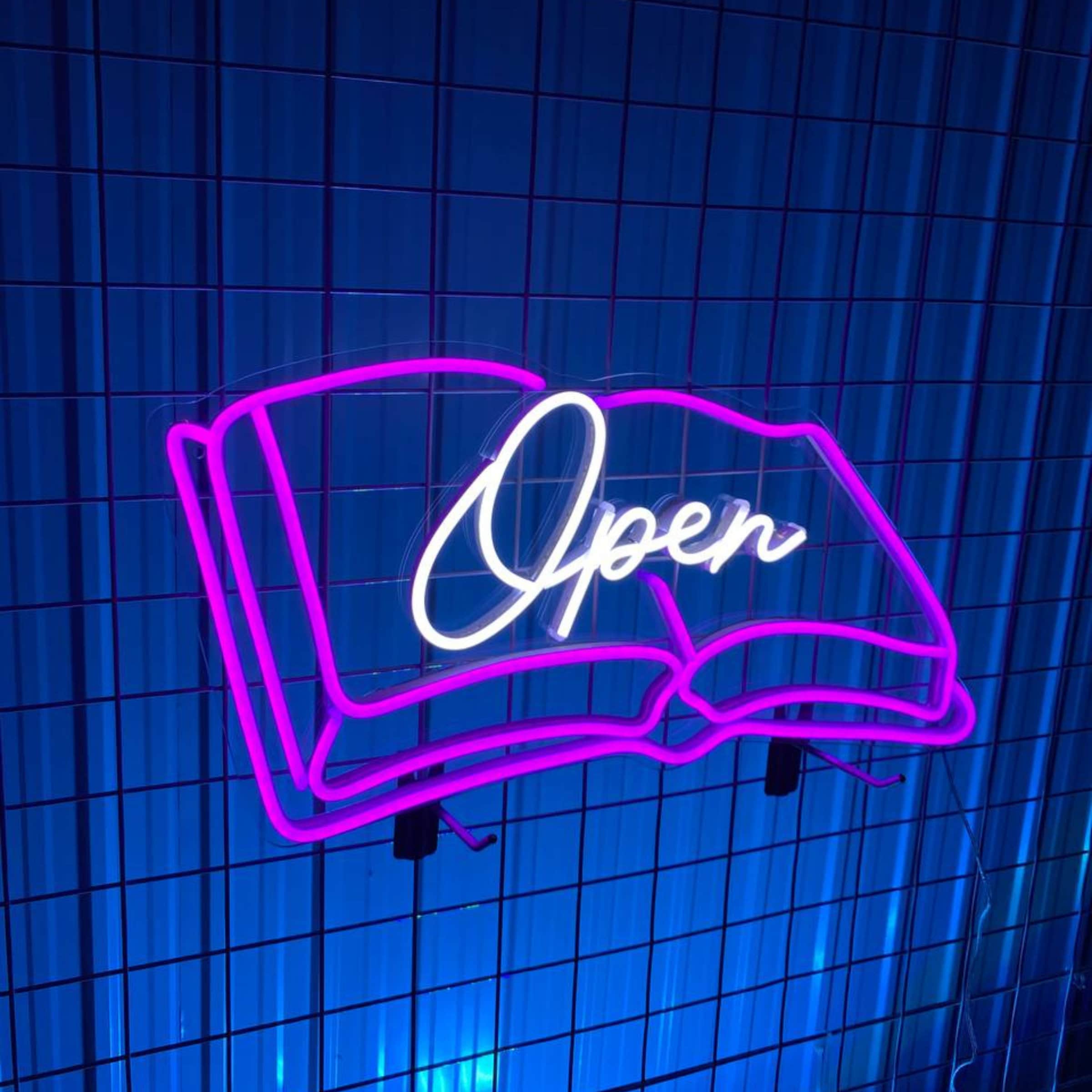 Handmadetneonsign Open Book Neon Sign, Book Open Shop Neon Light, Bookworm LED Light, Bookish Led