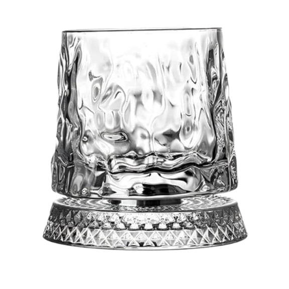 Rotating Whiskey Glass Made from High-Transparency Crystal with 360° Spinning Base and 280ml Capacity for Bourbon or Cocktails