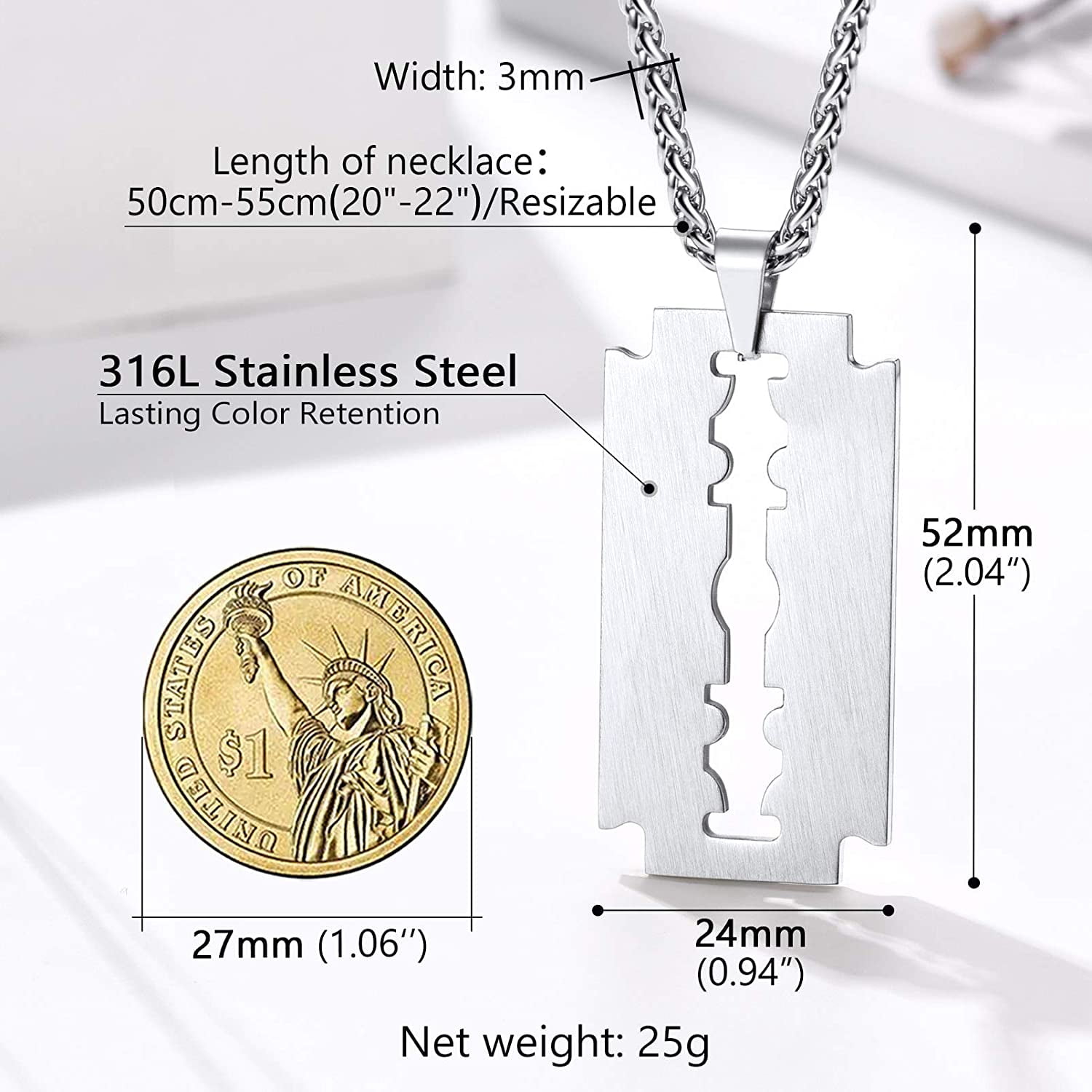 Jewelry, Razor Blade Stainless Steel Ball Chain Necklace