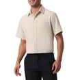 thumbnail image 4 of INSPIRE CHIC Mens Linen Shirts Short Sleeve Button Down Casual Summer Hawaiian Beach Shirts S Khaki, 4 of 5