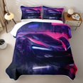 thumbnail image 2 of Castle Fairy Cyberpunk Style Futuristic Supercar Quilt Full,Neon Night Art Full Bedspread Sets,Magenta Purple, 2 of 7