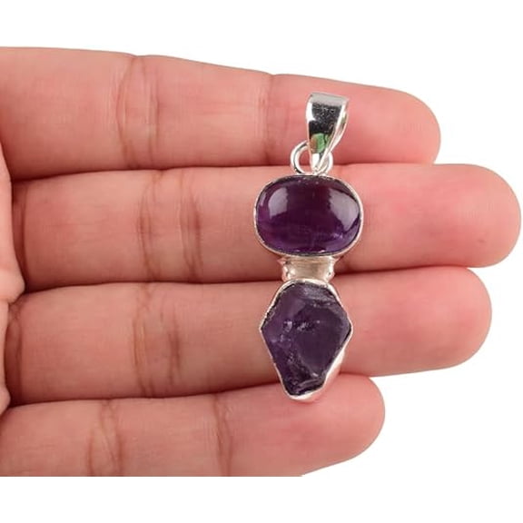 Natural Real Amethyst Crystals Bezel Pendant Necklace, Birthstone, Double Stone Pendant, Boho Jewelry, Healing Rough Gemstone, Birthday, Occasion Wear, Gift for Her (light-amethyst)