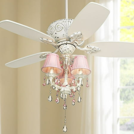 44 Casa Vieja Chic Ceiling Fan With Light Crystal Chandelier Pink 44 Casa Vieja Chic Ceiling Fan With Light Crystal Chandelier Pink Shade Rubbed White For