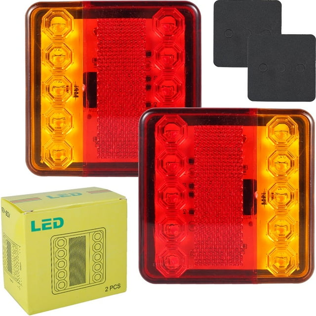 2PCS 12/ 24V LED Trailer Lights Rear Tail Lights Square Tail Stop Indicator Truck Lamp Kit Durable Indicator Stop Light Waterproof Reversing Marker Lights for Truck Trailer Camper
