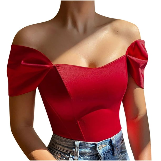 Blusa superior de tubo sin tirantes de manga corta sin espalda delgada sólida de mujer sexy de moda Fridja gope2060