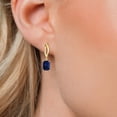 thumbnail image 3 of Gem Stone King 10K Yellow Gold Blue Sapphire Dangle Earrings for Women | 3.12 Cttw | Gemstone September Birthstone | Emerald Cut 7X5MM, 3 of 6