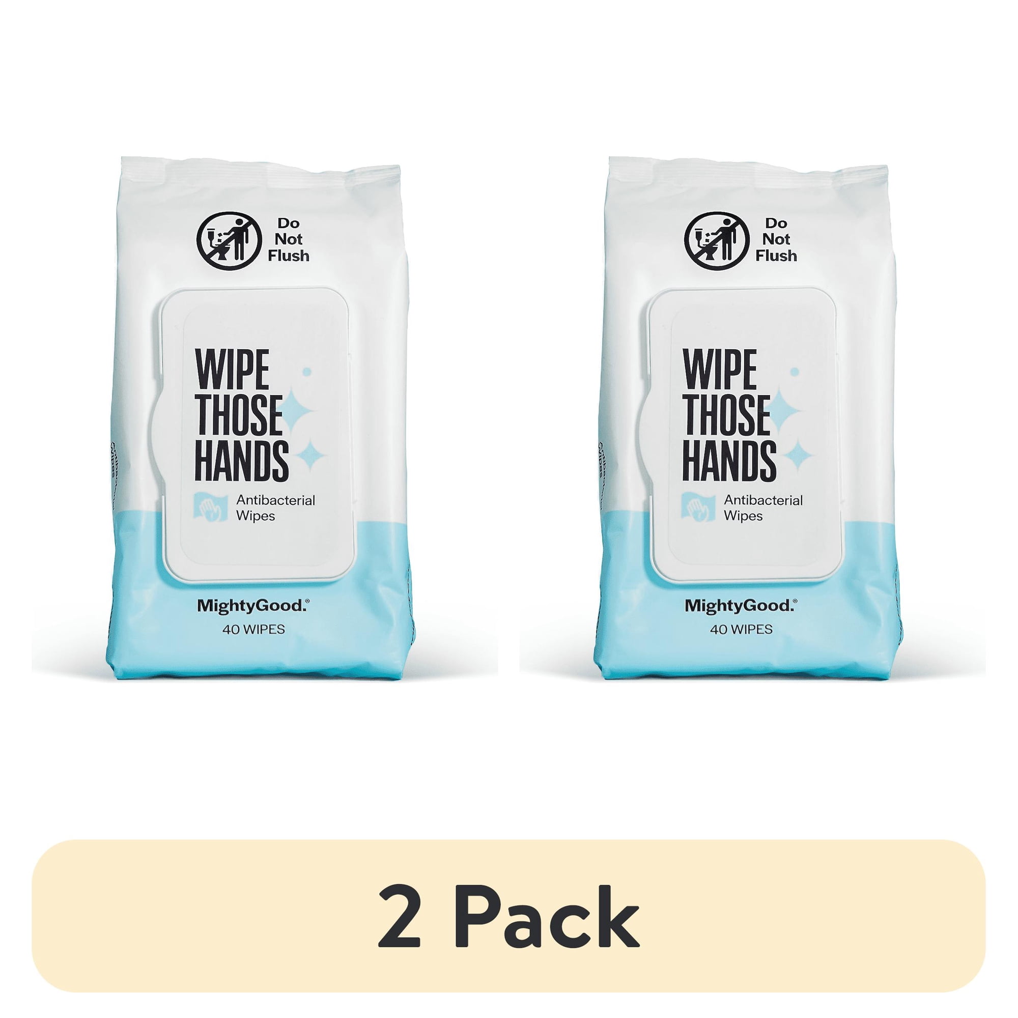 MightyGood (2 pack) Wipe Those Hands Sanitizing Wipes Fragrance and Alcohol Free 1 Pack of 40 Wet Wipes