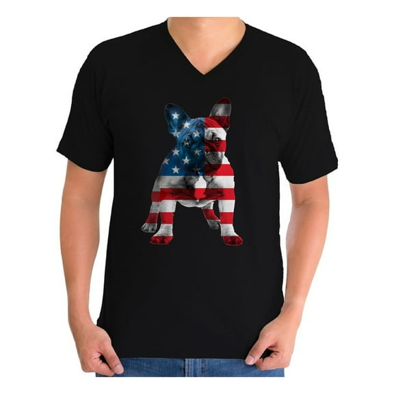 Awkward Styles Men's USA Flag French Bulldog Cute Graphic V-neck T-shirt Tops 4th Of July Party Pet Lover