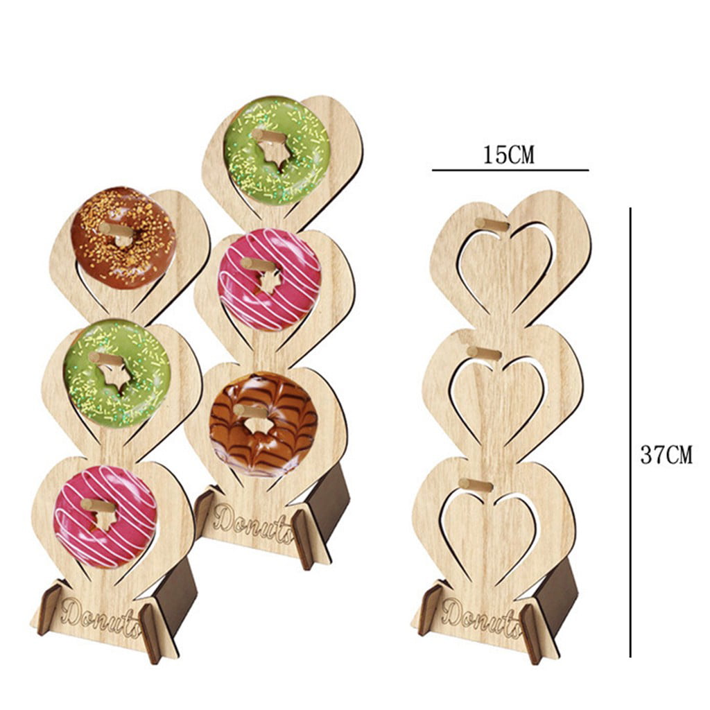 Wooden Wedding Donut Stacker Free Stand Birthday Bridal Shower Decor Sweet Treat 