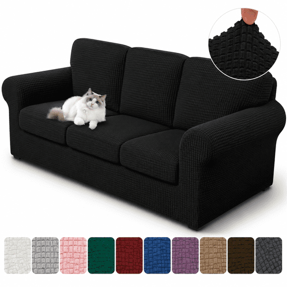 Black Medium Stretch Loveseat Sofa Slipcover Furniture Protector