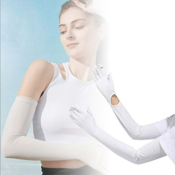 Ice Silk Sunscreen Arm Sleeves and Gloves Set for Outdoor Activities - Full Finger Breathable Non- Cycling Gear for Sun