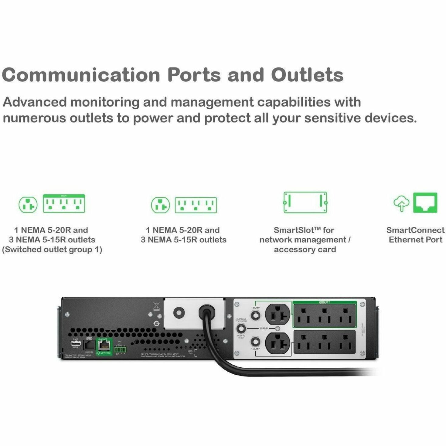 APC Smart-UPS, Line Interactive, 2200VA, Lithium-ion, Rackmount 2U, 120V, 2x NEMA 5-20R+6x NEMA 5-15R outlets, SmartConnect Port+SmartSlot, AVR, LCD