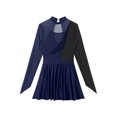 thumbnail image 4 of RUNQHUI Women's Adult Shiny Rhinestone Figure Ice Skating Dress Mesh Long Sleeve Competition Dance Navy Blue S, 4 of 7