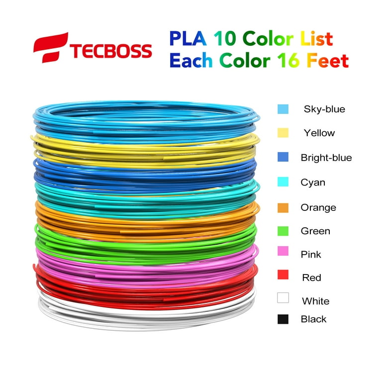 3D Pen Filament 10 Color 160 Feet, Tecboss PLA Filament 1.75mm  High-Precision Diameter - 3D Pen/3D Printer Filament Refills, Bonus 250  Stencils eBooks