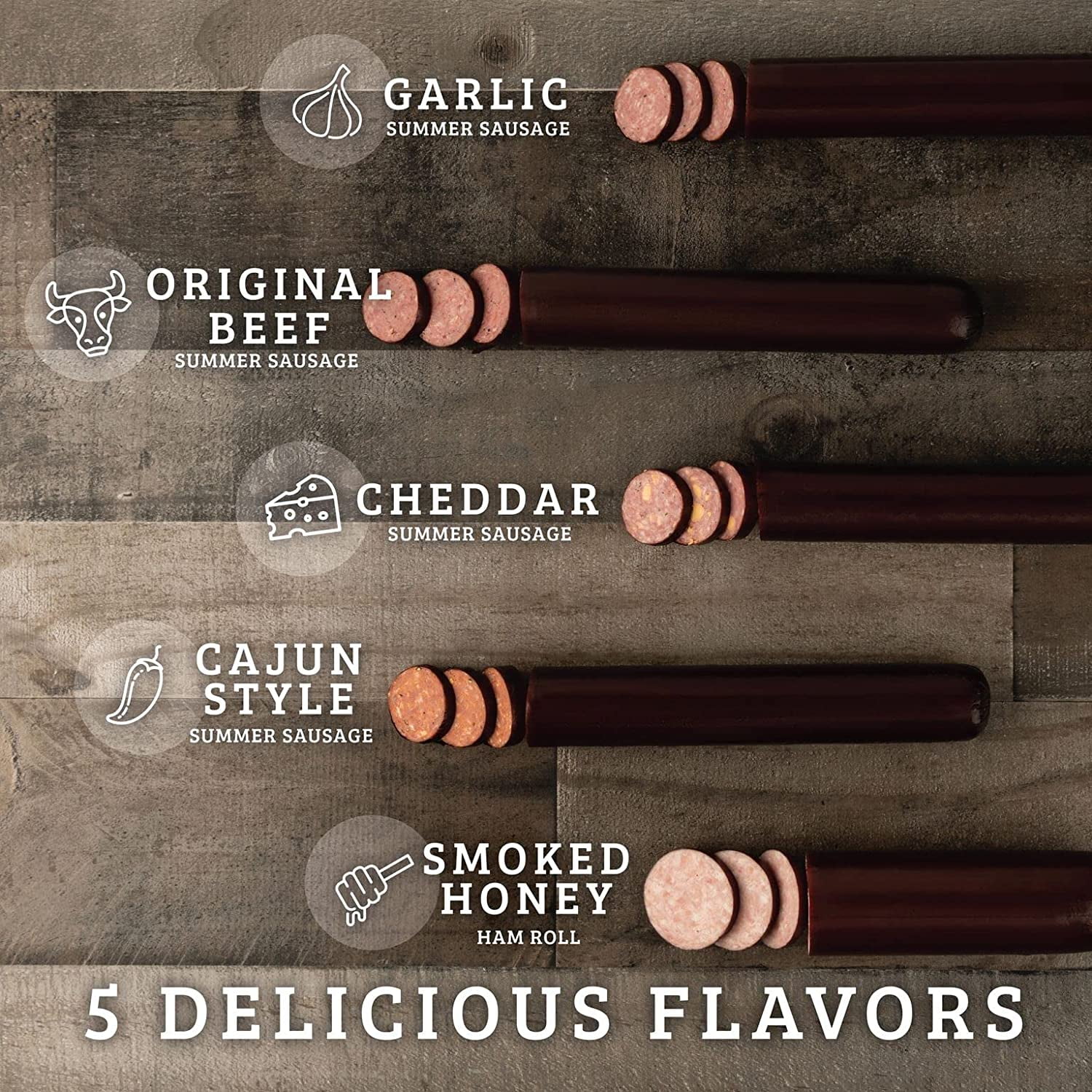 Farmers' Market Summer Sausage, Hickory Smoked Beef, Shelf Stable Sausage Roll, Ready To Eat, High Protein, Low Carb, Keto, Gluten Free, Charcuterie Meat, 24oz (Roasted Garlic, 2 Pack)