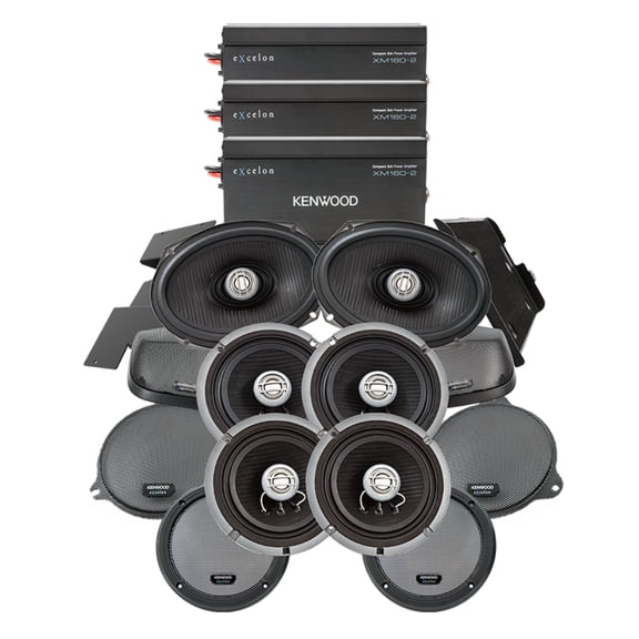 Kenwood 3 2-Channel Amplifiers with 2 Pair of 6 1/2" Speakers and 1 Pair of 6x9" Speakers and Cut-In Lid Plug and Play Kit for 2014  Ultra Motorcycles