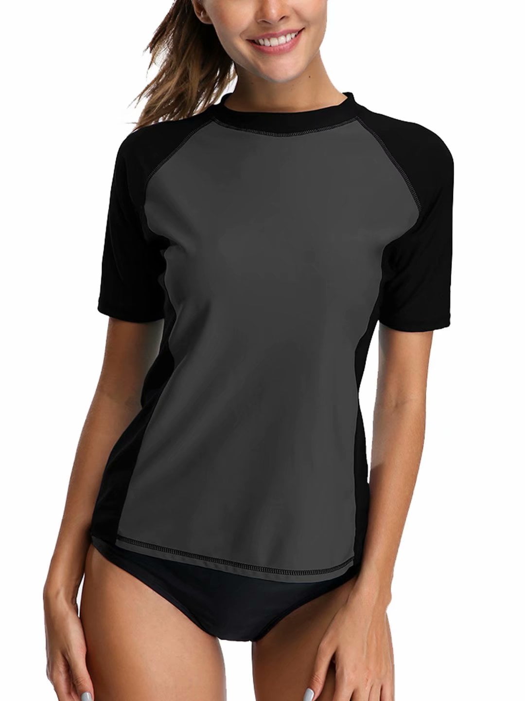 Charmo Women Short Sleeve Rashguard Swimsuit Colorblock Swim UV Shirts ...