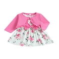 thumbnail image 1 of Tenue 2 Pcs pour Bébé Fille, Sans Manches, Col Ras du Cou, Robe Débardeur à Imprimé de Fleurs avec Nœud et Veste, Tenue d'Automne, 1 of 7