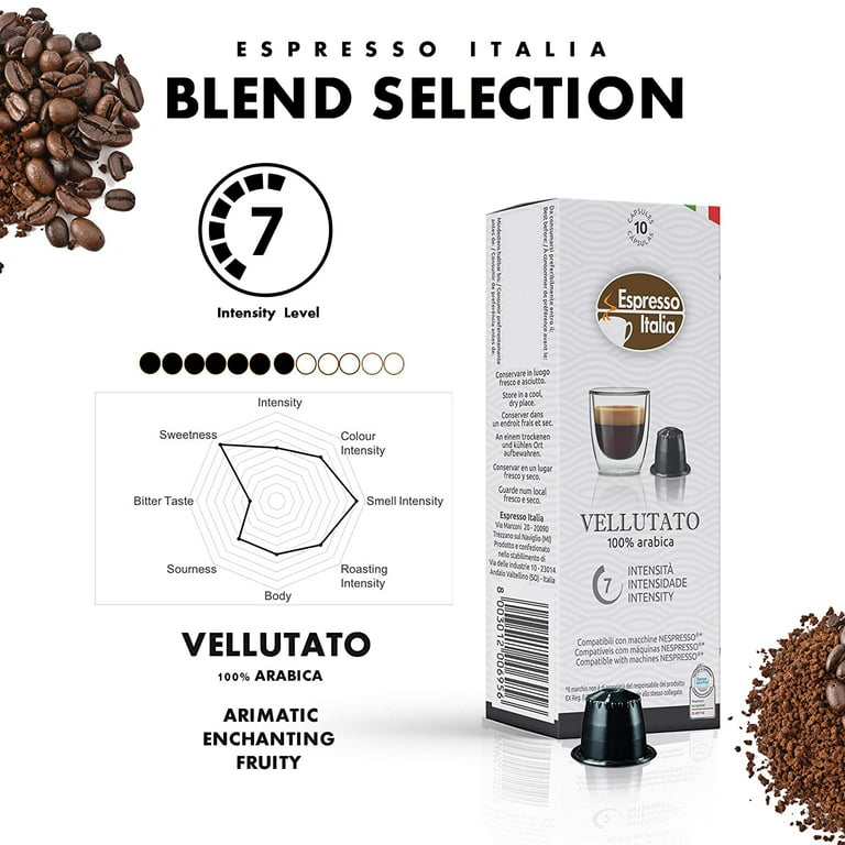 Nespresso Capsules - Espresso Italia Coffee pods for Nespresso Original  Line machines 200 count certified compatible with genuine Nespresso Original.  Vellutato blend, soft intensity, gourmet coffee 