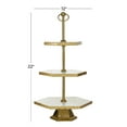 thumbnail image 3 of DecMode 12" x 22" White Marble 3 Tiered Server with Gold Base, 1-Piece, 3 of 7