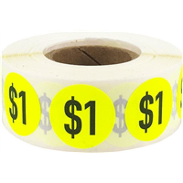 1 Fluorescent Yellow Pricing Sale Circle Stickers, 0.75 Inches Round