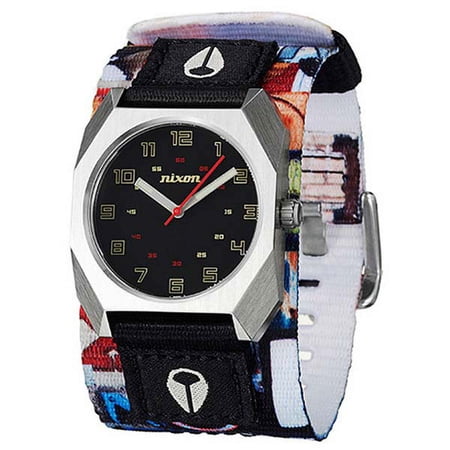 Nixon Men's A590960 Scout Blockade Black Dial Multi Colored Printed Nylon Strap Stainless Steel Watch