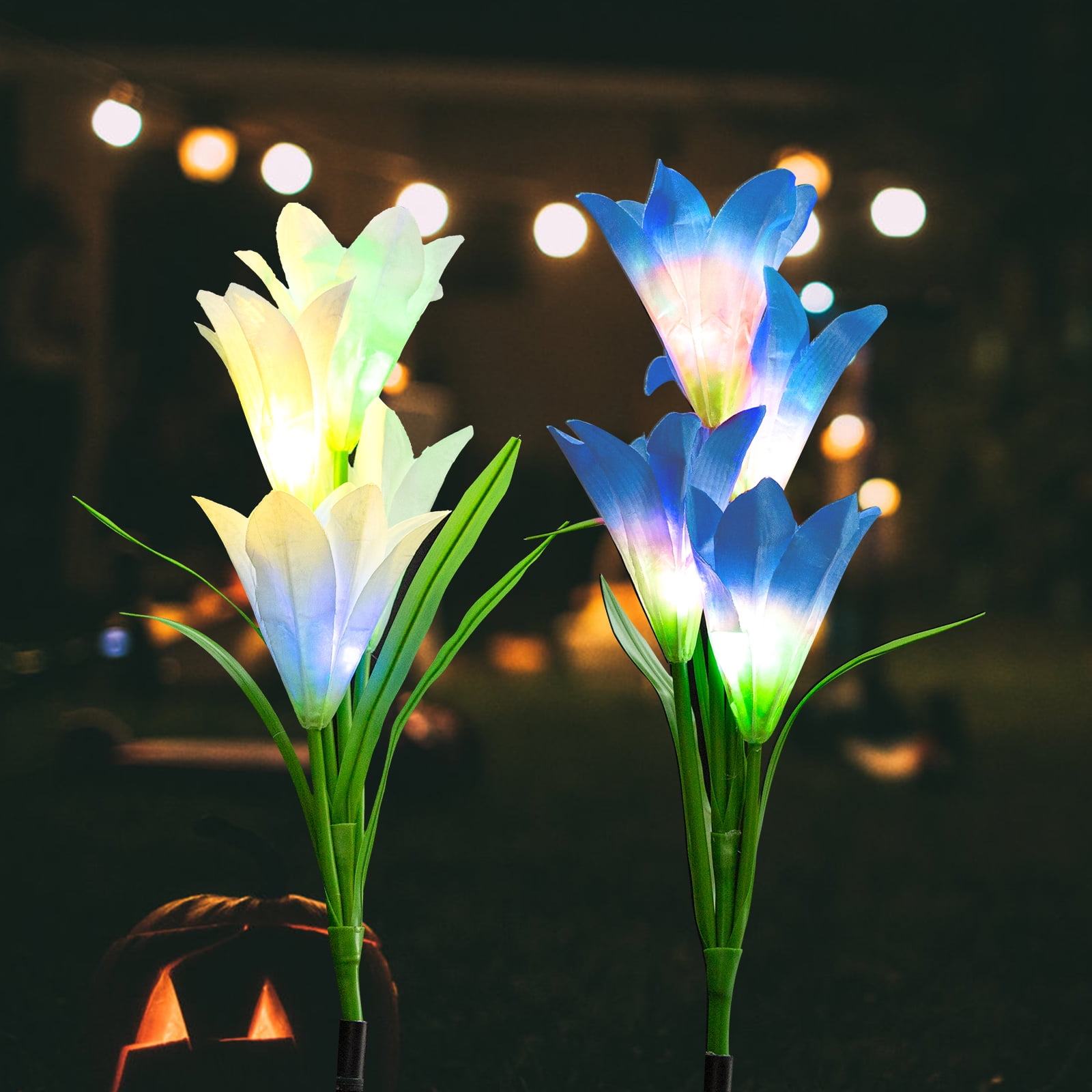 Keylever 2 Pack Solar Lily Flower Garden Stake Lights, 7 Colors