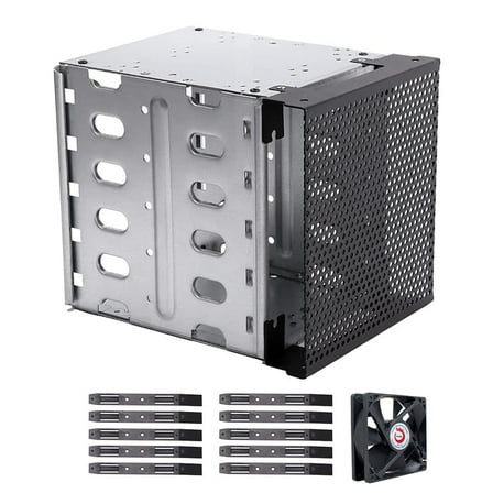 Stainless Steel Hard Drive Cage Rack, 5.25" to 5x 3.5" Rack SAS for Computer HDD