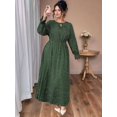 thumbnail image 3 of Women V Neck Short Sleeve Tied Elegant Casual Daily Dress Green 4XL, 3 of 8