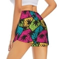 thumbnail image 4 of Picia Hawaii Palms Pattern Women's 2 in 1 Athletic Running Shorts High Waisted Workout Casual Gym Sweat Shorts with Comfy Liner Zipper Pockets-Medium, 4 of 9