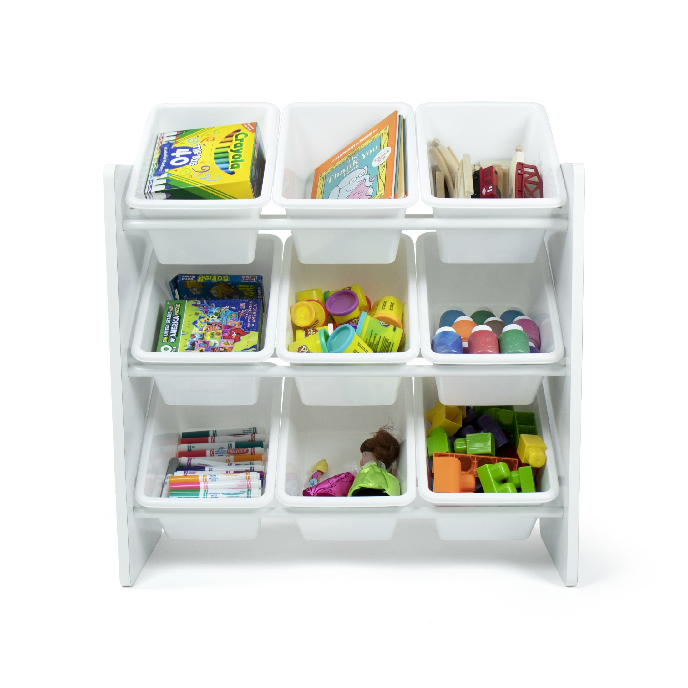 Humble Crew Cambridge Toy Storage Organizer with 9 Plastic Storage Bins, White