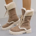 thumbnail image 2 of Mepaouo Fashion Platform Mid Calf Boots for Women Lace up Fleeced Winter Warm Outdoor Shoes(Brown,9), 2 of 8