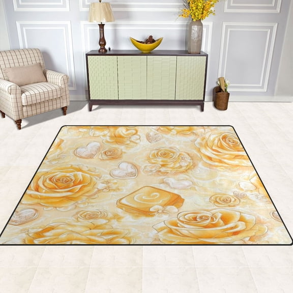 Valentine's Day Element Flowers 80''x58'' Extra Large Plush Memory Foam Rug, Soft, Absorbent, Non Slip