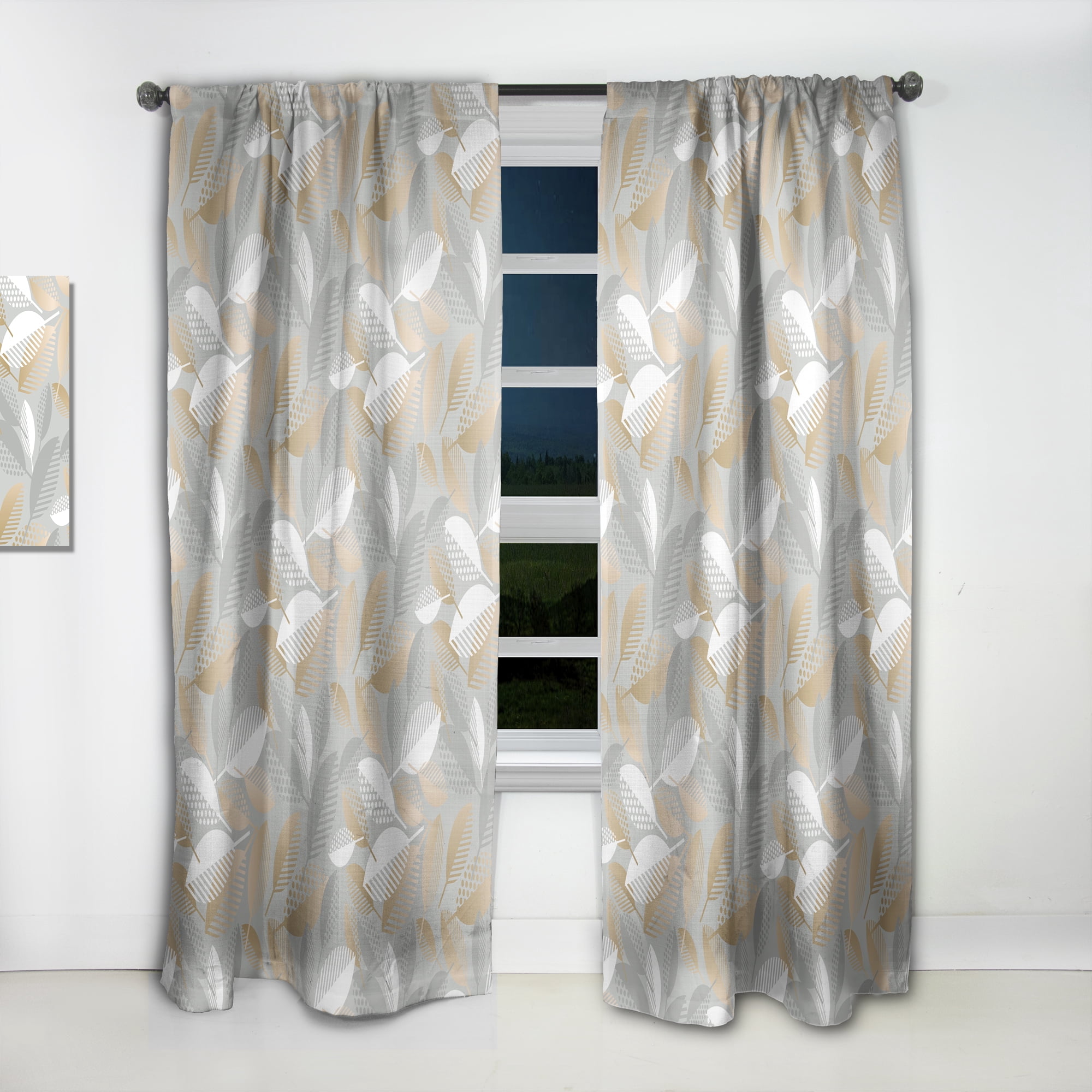 Designart 'Fall Leaves Pattern Luxury Geometric ' Mid-Century Modern Curtain Panel