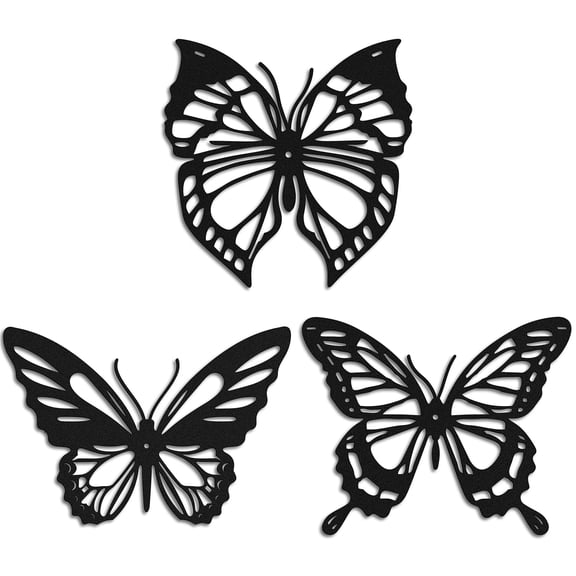 3 Pcs Butterfly Metal Wall Decor Dragonfly Hummingbird Butterfly Metal Wall Art Hanging Wall ustic Home (Black, Graceful Style)