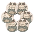 thumbnail image 7 of Yayeee 6 PCS Drink Coasters with Holder Set Woven Absorbent Round Tabletop Hot Pad, Beige Cute Cat, 7 of 7