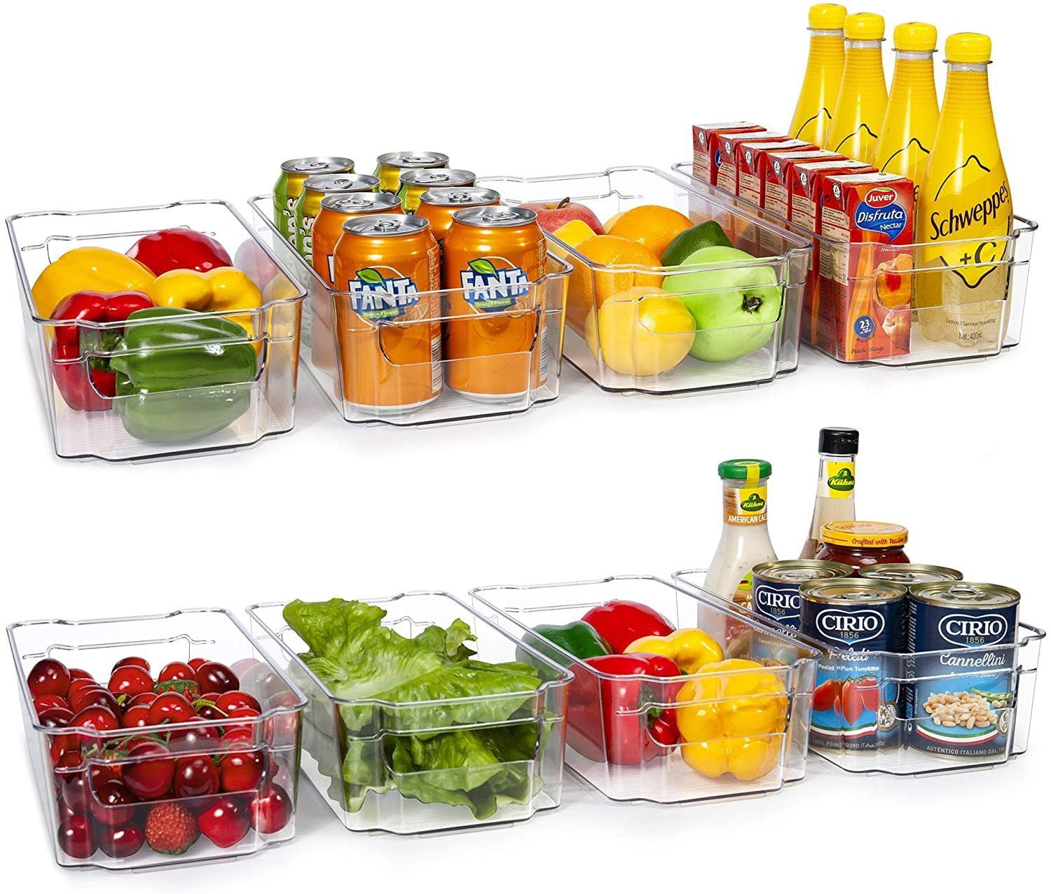 HOOJO Refrigerator Organizer Bins - 8pcs Clear Plastic Bins For Fridge, Freezer, Kitchen Cabinet, Pantry Organization and Storage, BPA Free Fridge Organizer, 12.5' Long