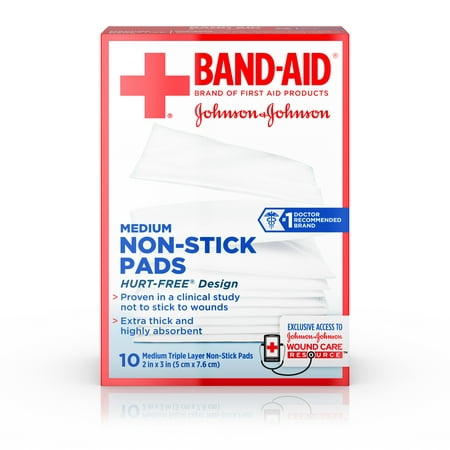 (2 pack) Band-Aid Brand Hurt-Free Non-Stick Pads, Medium, 2 in x 3 in, 10