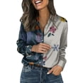 thumbnail image 3 of IMENGL Women's Satin Long Sleeve Shirt Women's Retro Flower Casual Printed Shirt Blue XXXL, 3 of 7
