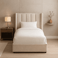thumbnail image 2 of Cama Individual Savoy de Terciopelo Crema | Base Tapizada Moderna con Cabecera Acolchada Vertical Artdejol, 2 of 4