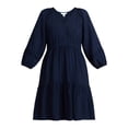 thumbnail image 3 of Time and Tru Women's Tiered Mini Dress with ¾ Sleeves, Sizes XS-XXXL, 3 of 5